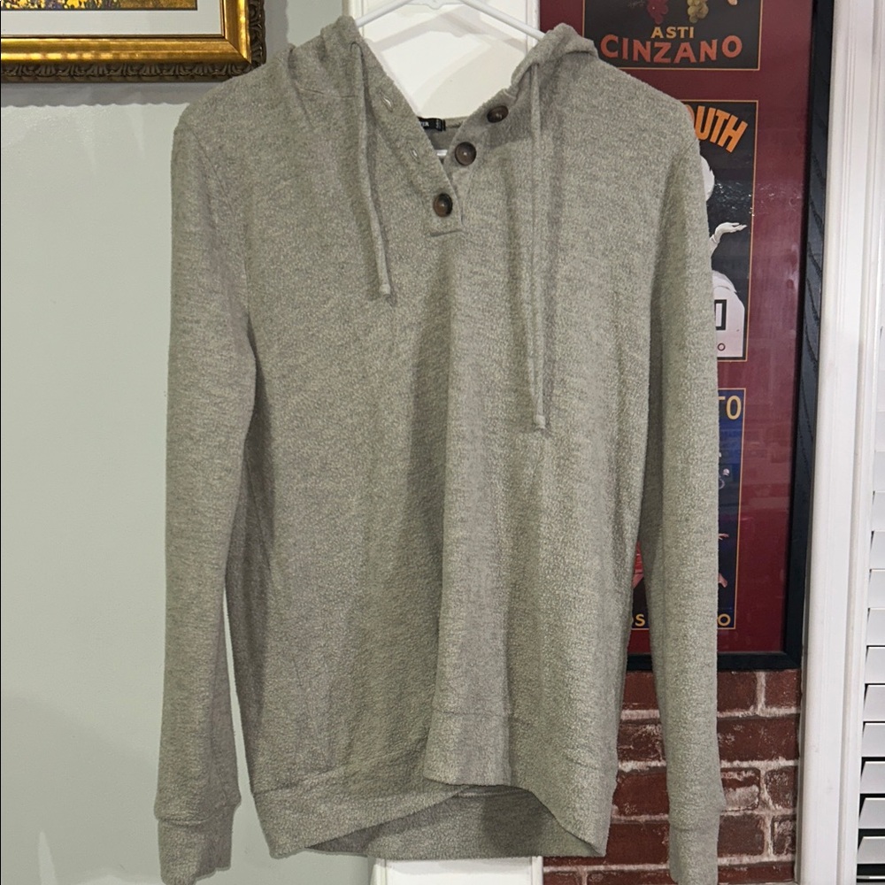 Pink Clover Men's Hooded Henley Sweatshirt in Light Olive